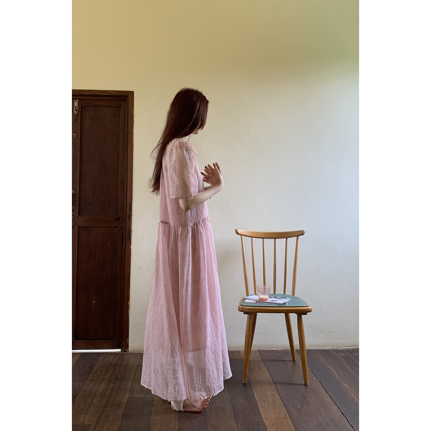 HelloooEat Красивое освежающее двухкомпонентное платье из шифона с пышными рукавами в корейском стиле свободного кроя для отдыха