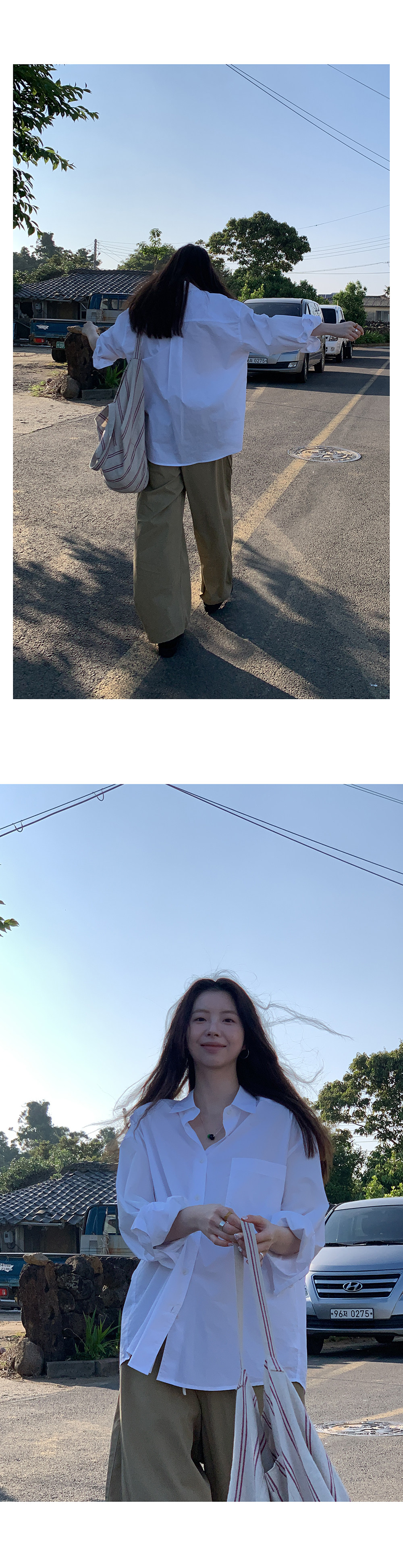 HelloooEat хлопковая белая рубашка / лиоцелловые брюки карго / футболка с принтом