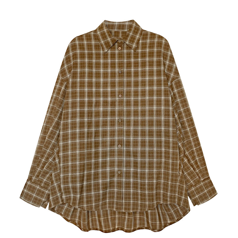 HelloooEat ретро универсальная рубашка в желтую клетку ранняя весна корейский стиль свободная повседневная стройнящая куртка на пуговицах