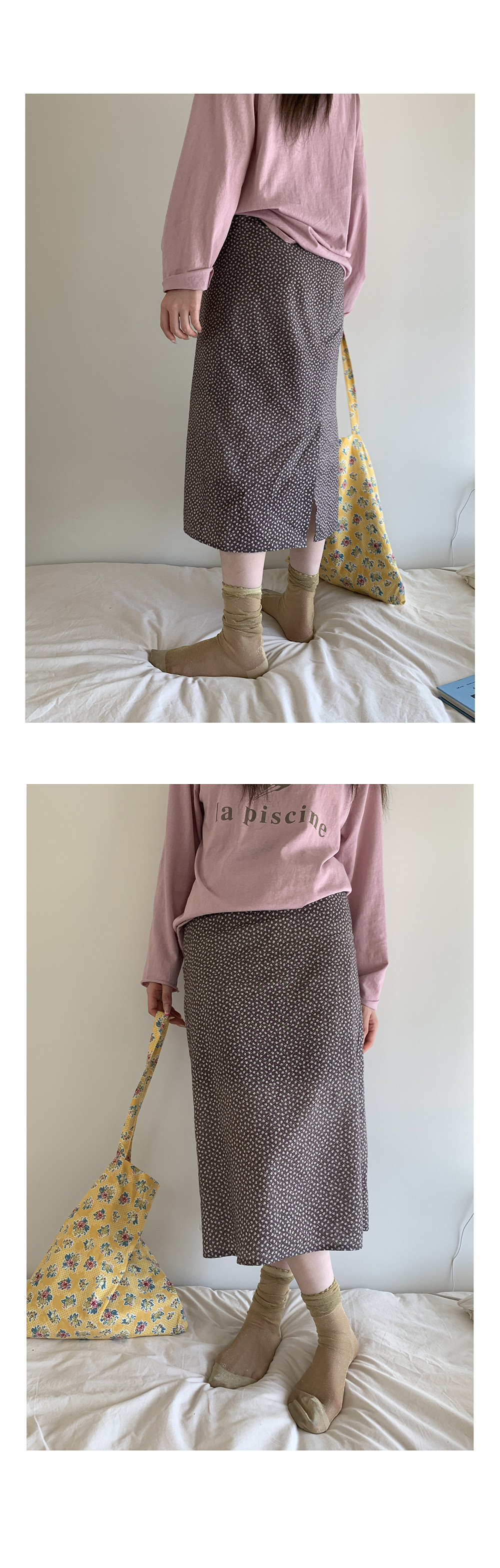 Hellooo Eat весенне-летняя корейская винтажная кофейная юбка с цветочным принтом 2025 универсальная прямая юбка средней длины