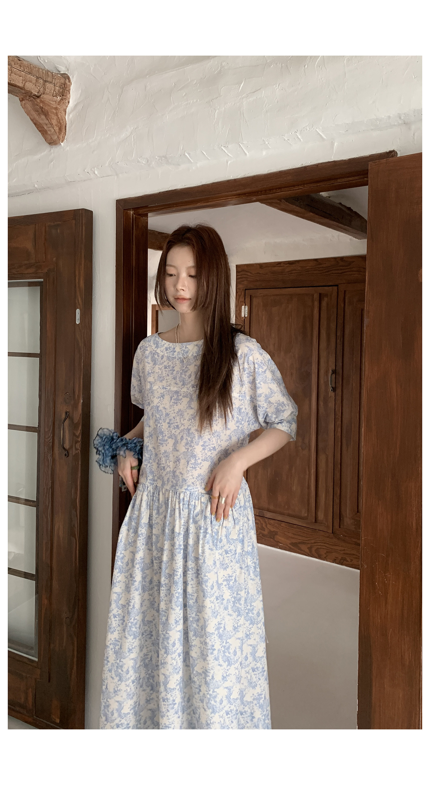 HelloooEat японское однотонное платье с открытыми плечами, нежное свободное платье с пышными рукавами и цветочным принтом средней длины