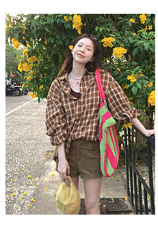 HelloooEat ретро универсальная рубашка в желтую клетку ранняя весна корейский стиль свободная повседневная стройнящая куртка на пуговицах