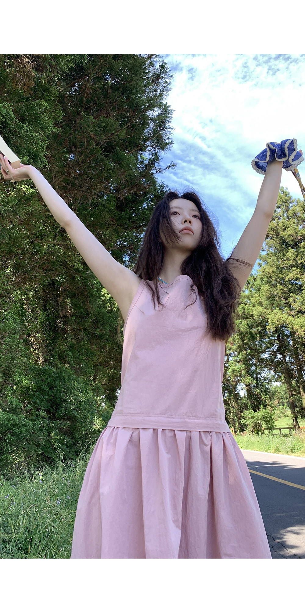 Hellooo Eat весенне-летнее новое платье без рукавов с круглым вырезом корейского стиля приталенное стройнящее сарафан средней длины