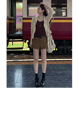 HelloooEat вельветовые шорты с карманами цвета хаки прямого кроя повседневные брюки