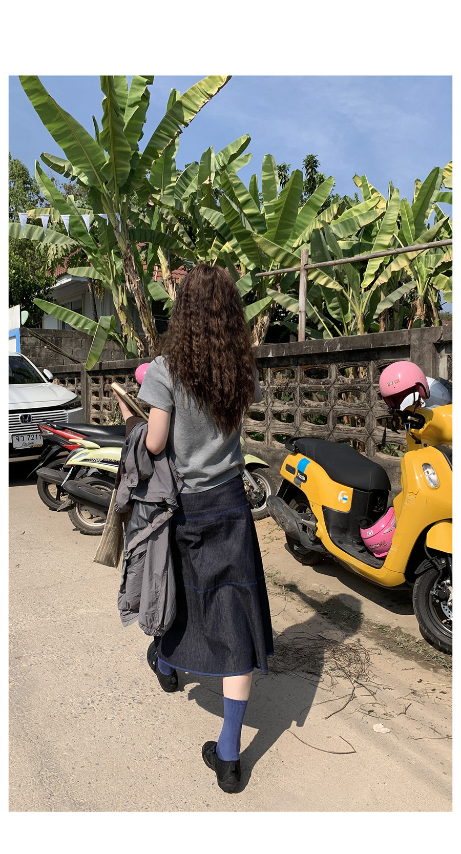 HelloooEat льняная юбка А-силуэта с контрастной отделкой джинсового цвета в винтажном стиле