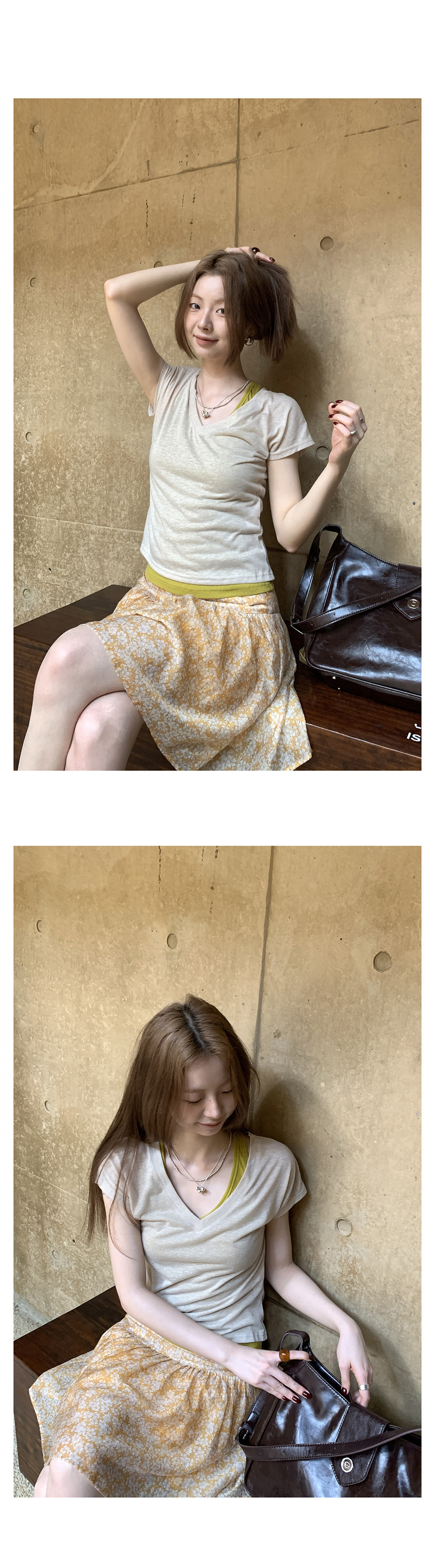 Hellooo Eat эластичная приталенная футболка с V-образным вырезом из полиэстера и льна