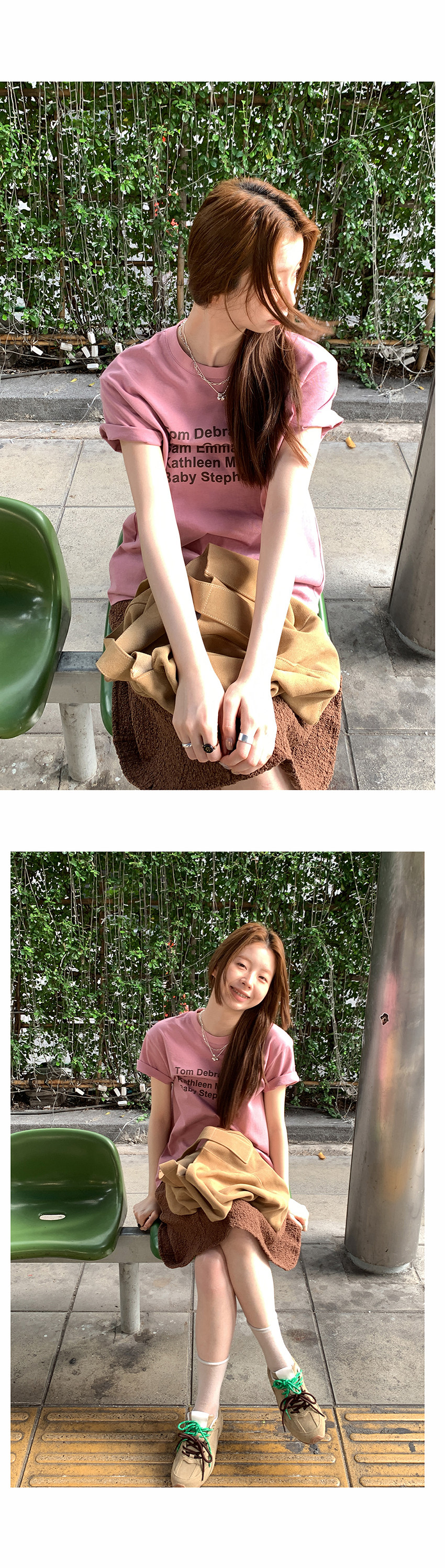 Hellooo Eat двухцветная футболка с принтом букв весна 2025 свободная универсальная винтажная с круглым вырезом короткий рукав