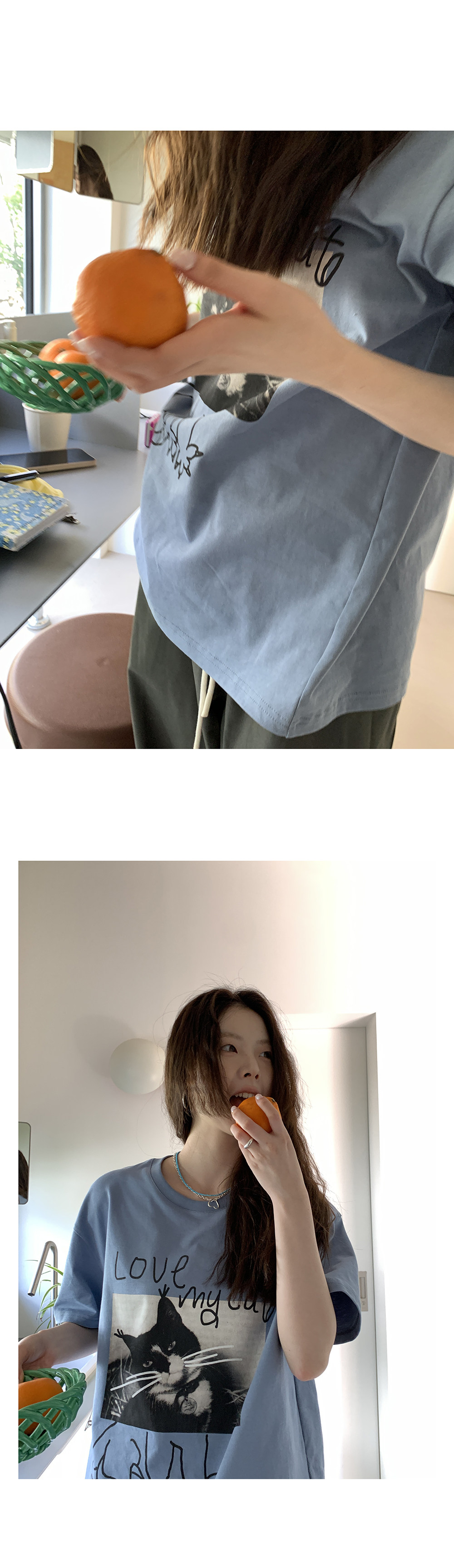 Hellooo Eat футболка с граффити принтом короткий рукав летняя круглый вырез свободная синяя хлопковая женская