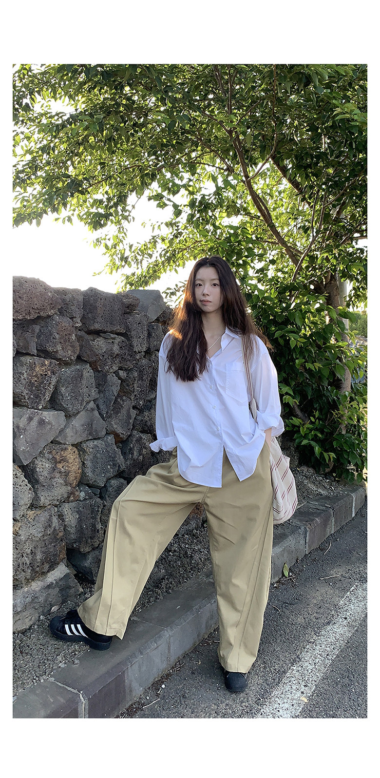 HelloooEat хлопковая белая рубашка / лиоцелловые брюки карго / футболка с принтом