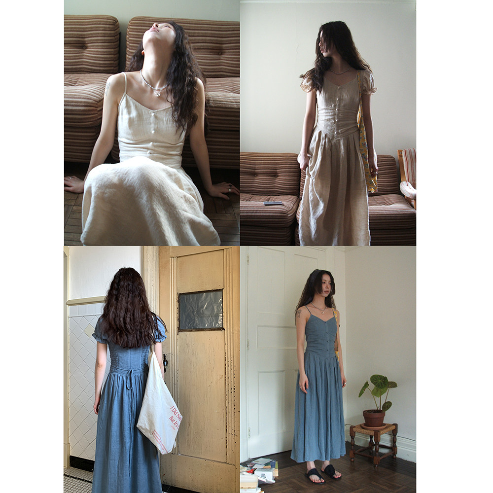 Hellooo Eat льняное платье на бретелях 100% лен элегантное летнее французское ретро платье средней длины с короткими рукавами 2025