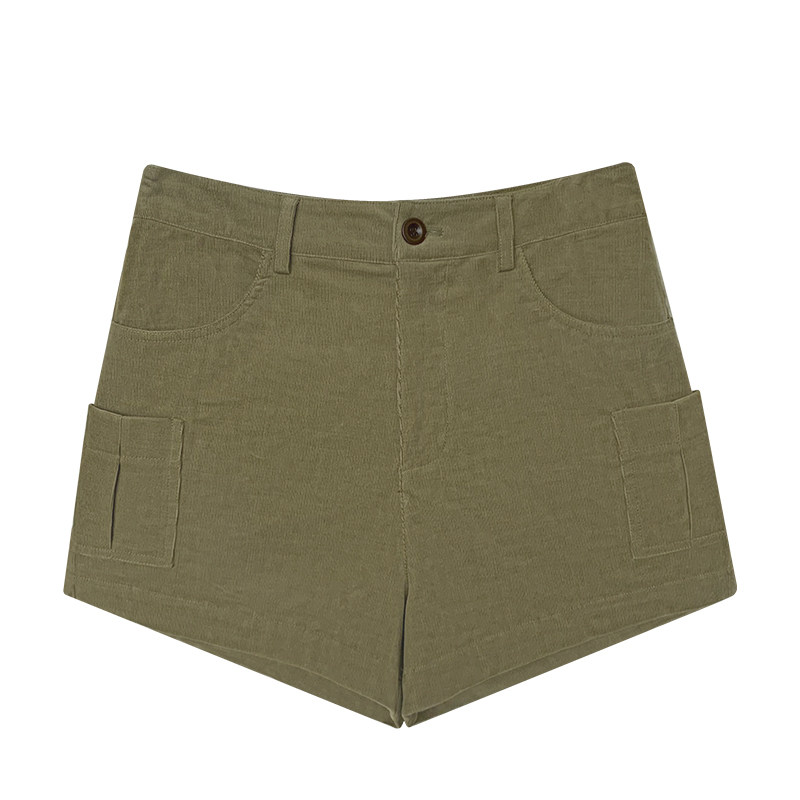 HelloooEat вельветовые шорты с карманами цвета хаки прямого кроя повседневные брюки