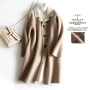 Mùa thu và mùa đông mới Phụ nữ Nhật Bản tương phản màu sắc Vẻ đẹp len Úc Áo len cashmere hai mặt nữ Áo len dài của phụ nữ - Áo len lót đôi mẫu áo khoác lông nữ đẹp