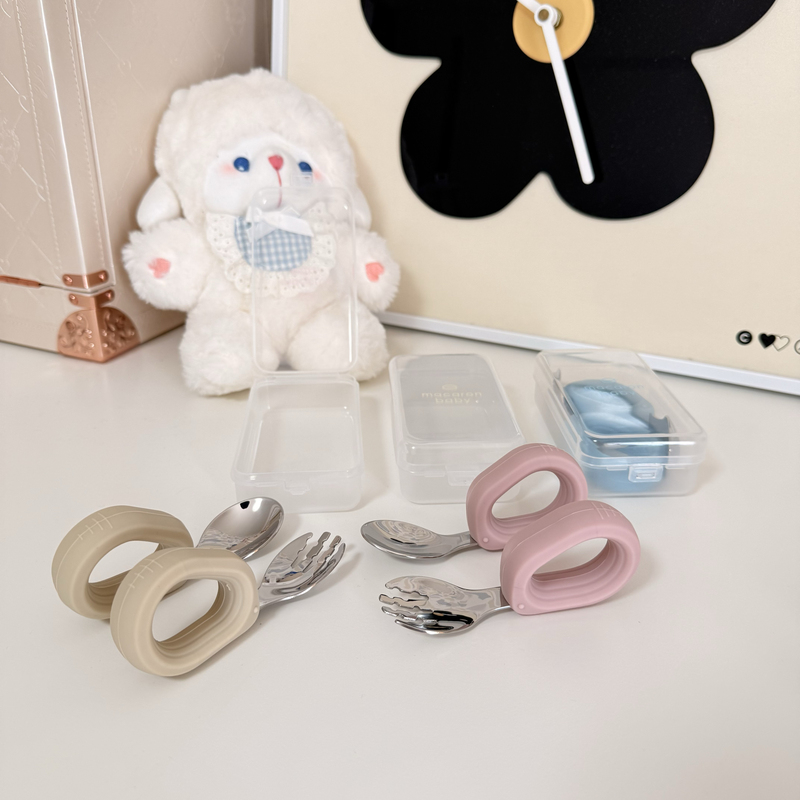 Japanese-Made Kidsren's Tableware Set Independent Feeding Spoon and Fork Set Maccaron Baby with Box