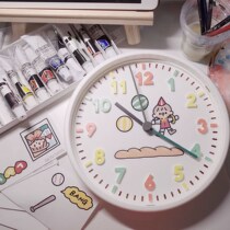 Color wall clock diy cute small creative cartoon wall children clock bedroom table living room household graffiti ins Wind