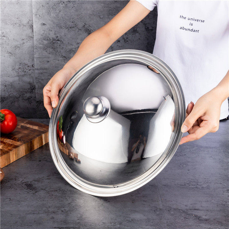 Pot cover Explosion-proof glass visual cover Food grade non-magnetic stainless steel cover wok flat pot lid 30CM-40CM