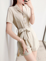 2021 summer new lace jumpsuit womens temperament temperament waist suit collar jumpsuit womens summer casual shorts