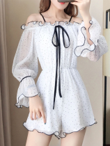 2021 summer new temperament slim polka dot jumpsuit womens net red suspenders chiffon jumpsuit womens shorts