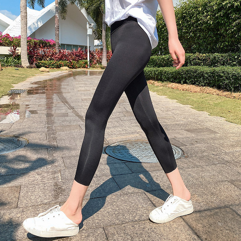 Gray leggings women's spring and autumn outerwear tight elastic shark pants large size fat MM high waist belly nine points yoga pants