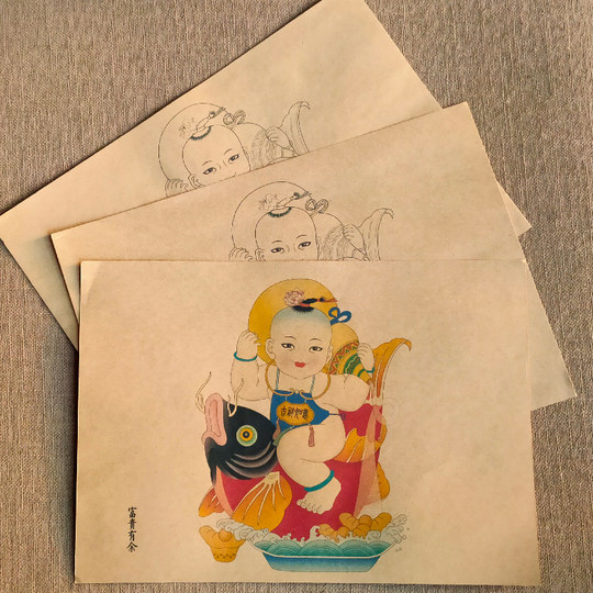 Style chinois Liuqing bloc de bois nouvel an peintures à la main bricolage coloriage ligne dessin artisanat décoration poupées et enfants