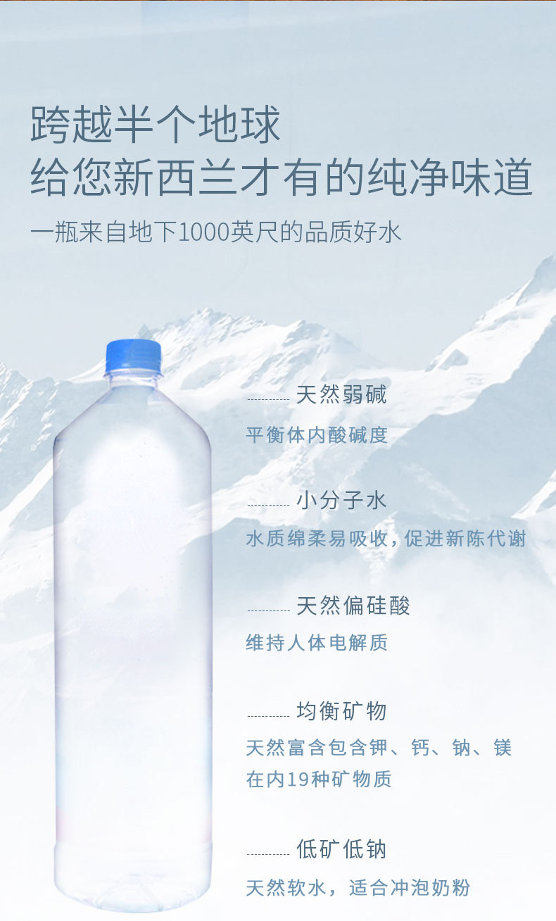 新西兰进口 纽湾 HBay 弱碱性水 1.6L*6瓶 图2
