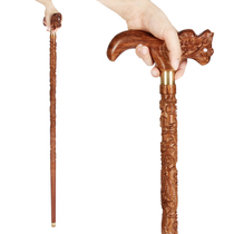 Seven barium Le solid wood wooden Huanghuali full carving crutches cane Elders wish birthday wooden cane