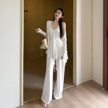 ຊຸດໂສ້ງຂາກວ້າງ-ຄໍ v-neck cardigan ຂີ້ຄ້ານພາກຮຽນ spring