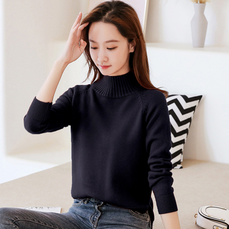Semi-high collar short sweater women's autumn and winter 2020 new fashion thickened small knitted base sweater women's wild