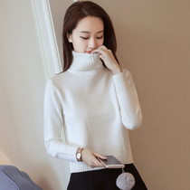 Small thick short sweater women autumn winter 2021 new fashion foreign style plus velvet high neck knitted base shirt