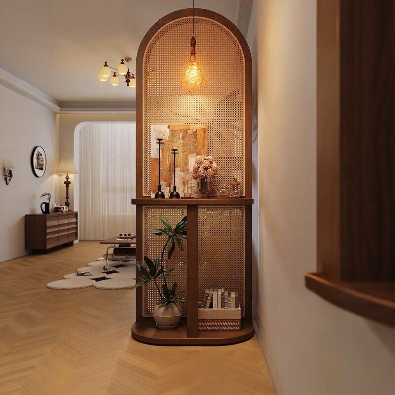 Solid Wood Rattan Screen Shelf, Living Room Partition, Entrance Hall, New Style Bedroom, Retro Movable Screen Solid Wood Rattan Screen Shelf, Living Room Partition, Entrance Hall, New Style Bedroom, Retro Movable Screen