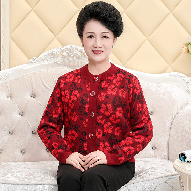 Trung niên lót già cardigan ấm đơn mảnh áo khoác nữ cộng với nhung dày ông già Cardy mùa đông kích thước lớn trên áo mùa thu.