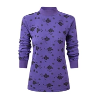 Top Deep Purple Printing Flowers-Middle воротник