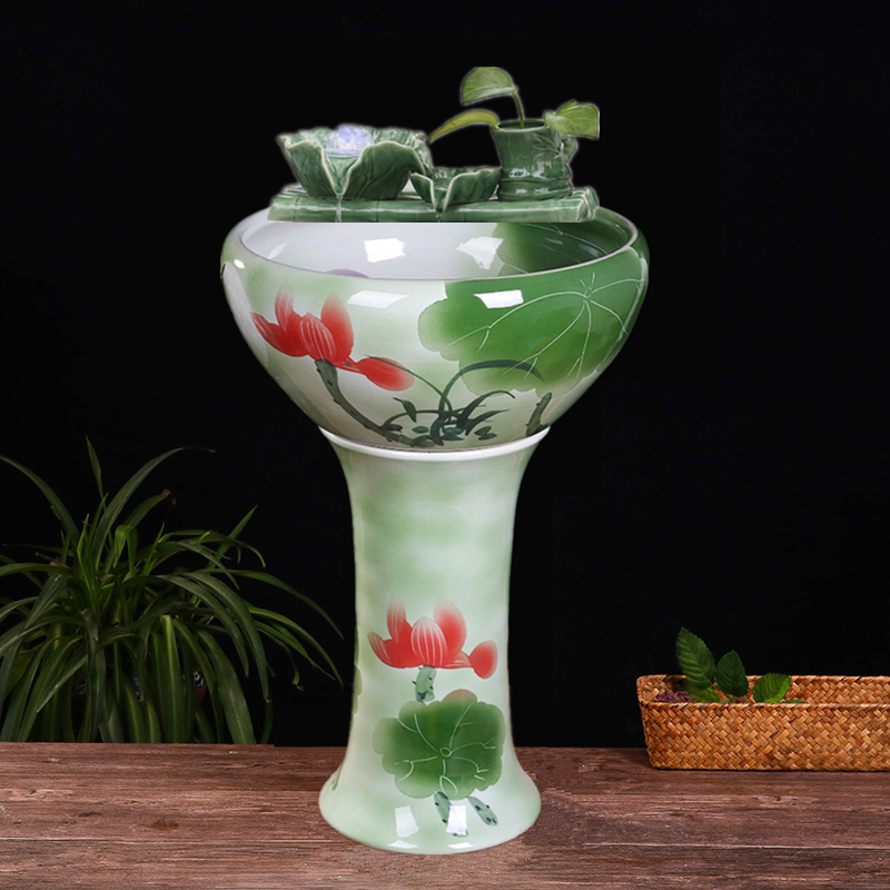 Ceramic column fish tank flowing water fountain water lily basin large fish basin turtle tank floor decoration landscaping ornaments