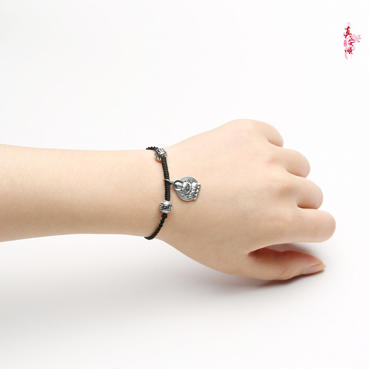 Vòng chân năm sinh 999 sterling bạc đỏ dây đeo vòng tay màu đen hoang dã ngoài việc bảo trợ lợn quá già Amitovo vòng chân nữ bạc