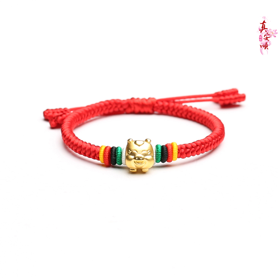 999 foot 3D gold baby pressed by hand to make baby 100 days Gift healthy to grow safe and protect red rope