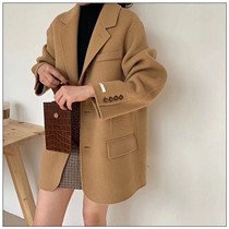 Double-sided cashmere coat womens short 2021 Autumn New Korean version of small man long sleeve small suit wool coat