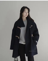 Horn buckle fur coats women 2021 new Korean version loose hide blue bifacial cashmere big coat girl short