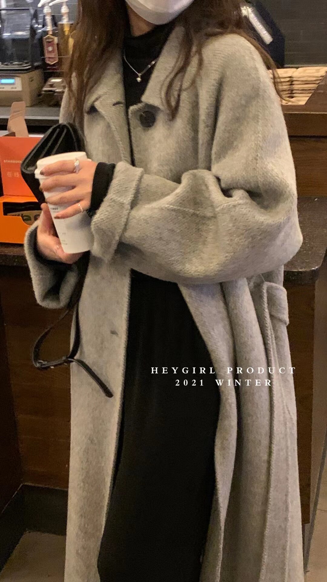 Double face cashmere big coat female medium long version Korean system superior grey double face Son Big Coat Female Winter Sheep Camel Fuzz Jacket