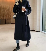 South Korea Dongdaemun 2021 New wool jacket loose sleeves black bifacial cashmere dresses woman mid-length