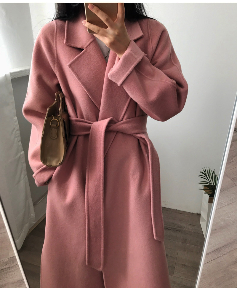 Double face cashmere Grand coat woman medium long version 2021 New Korean version side open fork orange pink double face fur coat