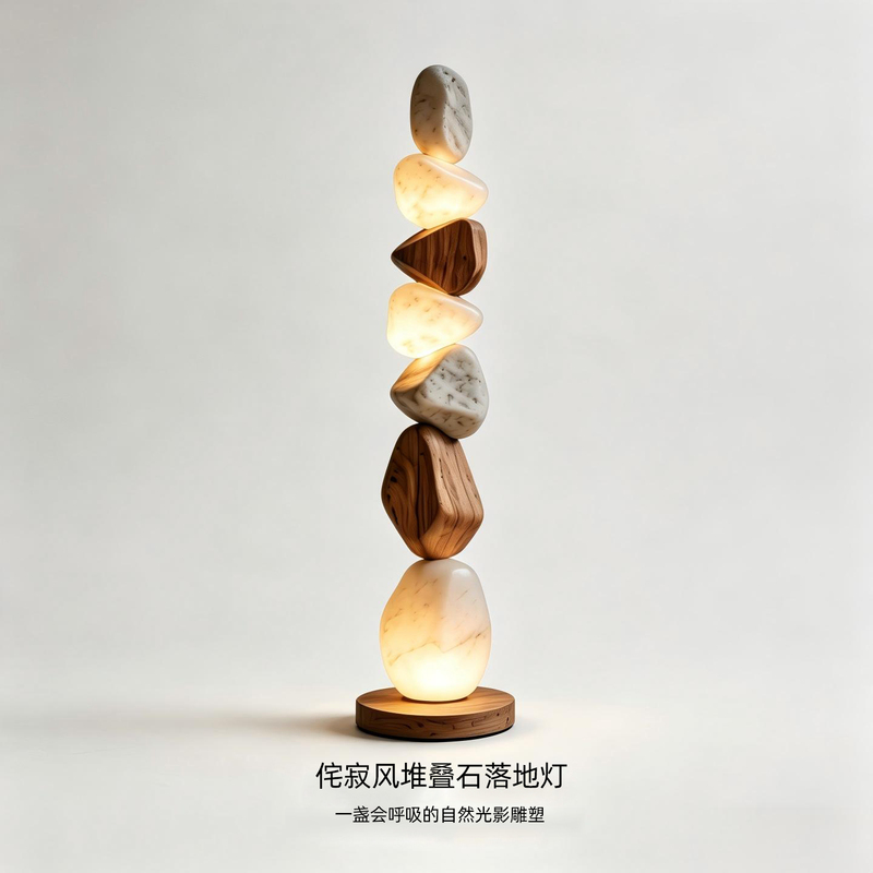 Moguang Wabi-Sabi Style Floor Lamp Next to the Living Room Sofa 2026 New Designer Creative Stacked Stone Decorative Floor Lamp