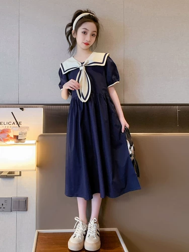 Летнее платье, юбка, летняя одежда, детский военно-морской наряд маленькой принцессы, коллекция 2023, подходит для подростков, популярно в интернете