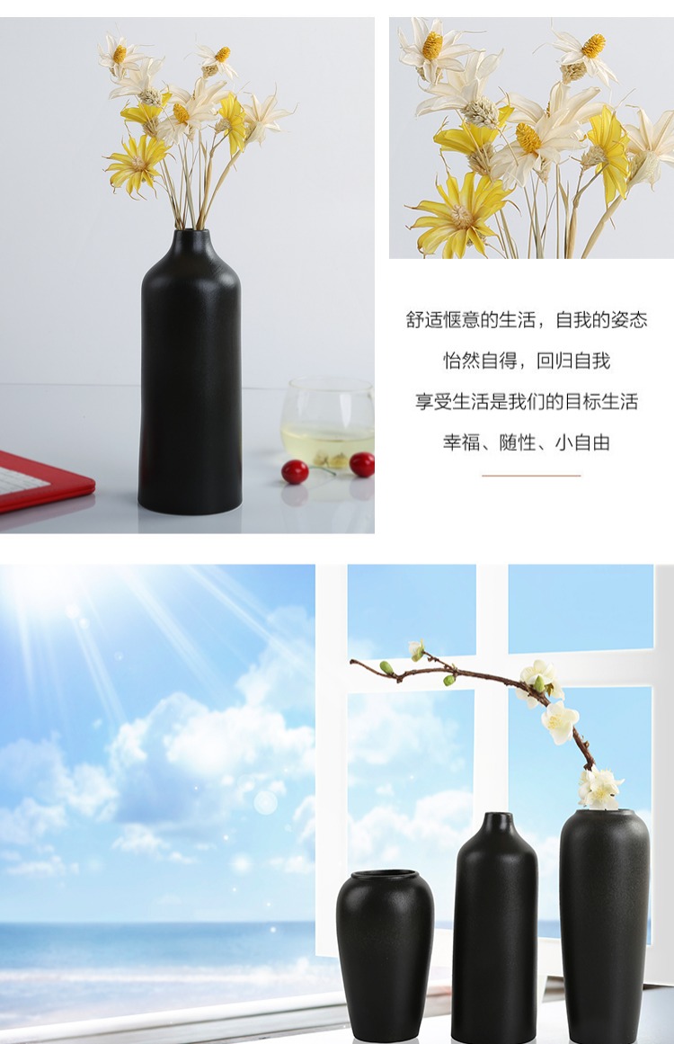 Bình gốm đen retro hoa khô và hoa zen hoa trang trí đồ trang trí mẫu phòng ăn bàn bàn trang trí mềm - Vase / Bồn hoa & Kệ chậu trồng cây hình chữ nhật
