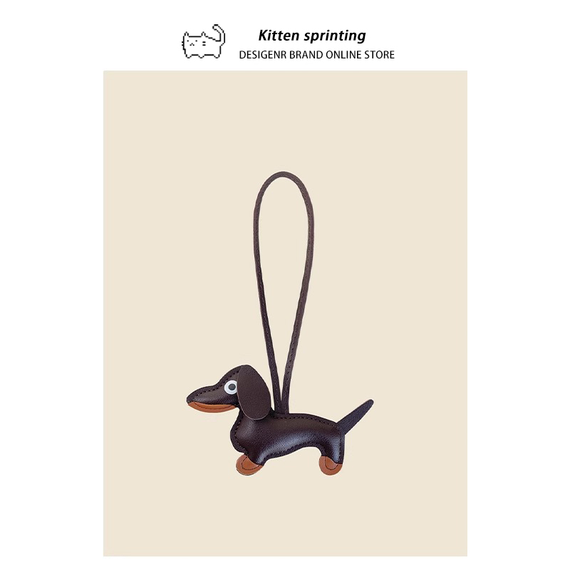 Dachshund Puppy Backpack Pendant Handmade Leather Color-Blocking High-End Keychain Cute Couple Bag Decoration Gift