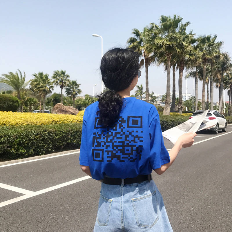 Áo ngắn nữ 2019 mới dành cho nữ Hàn Quốc mùa hè áo thun trắng rộng rãi Mã QR đôi áo sơ mi phục vụ sinh viên - Cộng với kích thước quần áo áo kiểu nữ đẹp 2020
