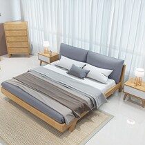  Solid wood bed Modern minimalist master bedroom 1 2 meters single 1 5m1 8 meters double Nordic economical log furniture