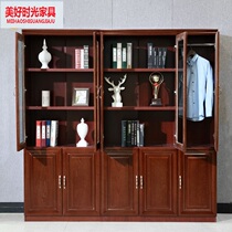  Office file cabinet wooden paint bookcase paste solid wood leather combination cabinet information cabinet boss table with lock cabinet