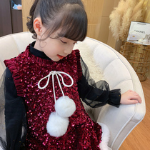 Girls dress Dress Plus Suede 2021 New Winter Dress Children Christmas Red Princess Dress Baby Vest Dress two sets