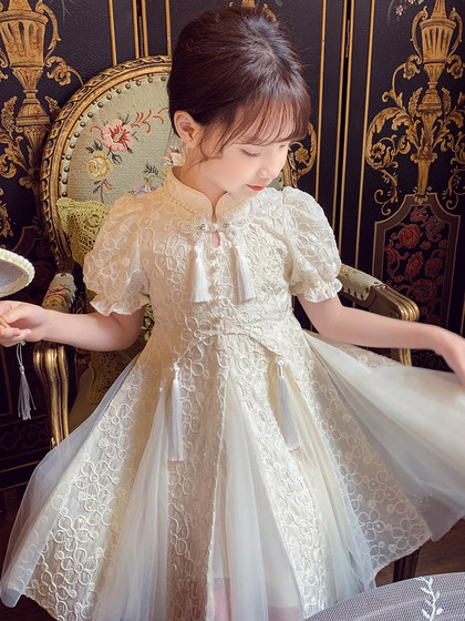 女童连衣裙新中式儿童汉服夏装2025新款女孩旗袍泡泡袖网纱公主裙