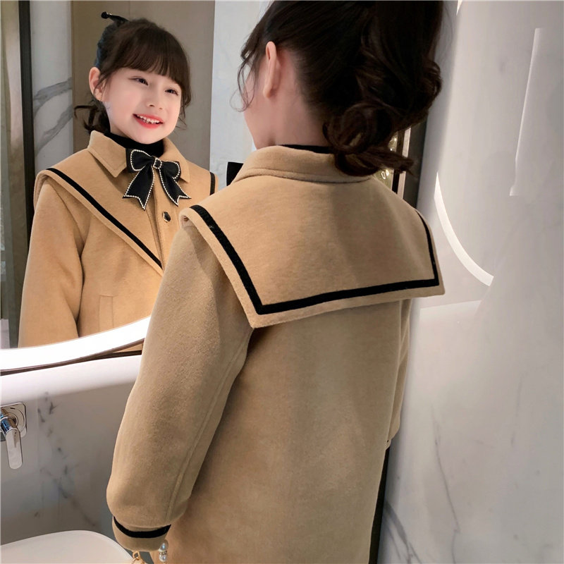 Girl child Son Coat 2021 New Middle Child Winter Clothing Navy Colded Cotton Little Girl Medium Long Version Coat