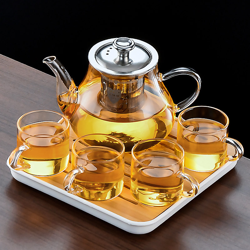 Glass tea set suit 2023 new home transparent teapot tea thickened utility-style tea cup tea-day-style small sleeve-Taobao